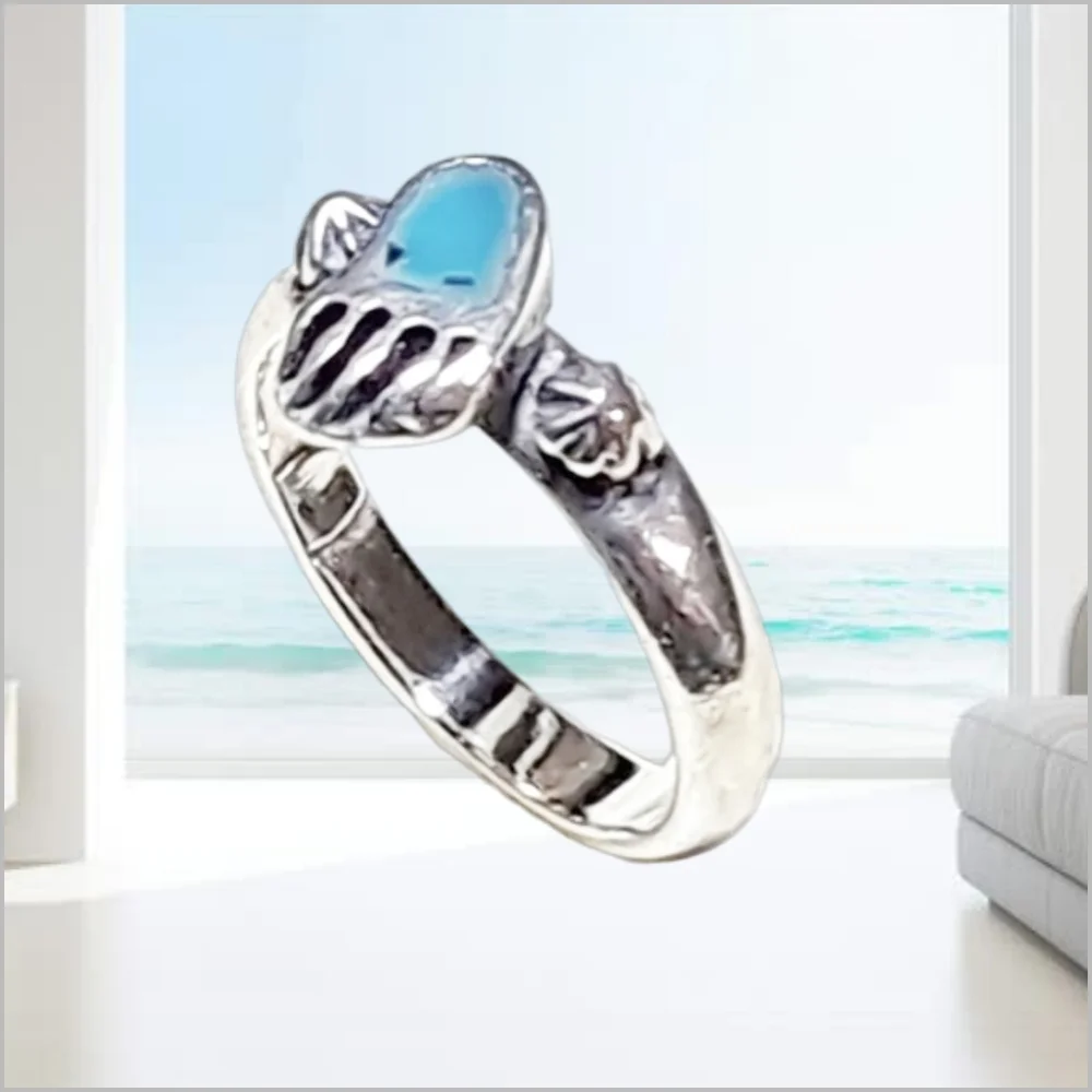 Sterling Silver Ring with Mini Bear Turquoise Paw. Size 2.5